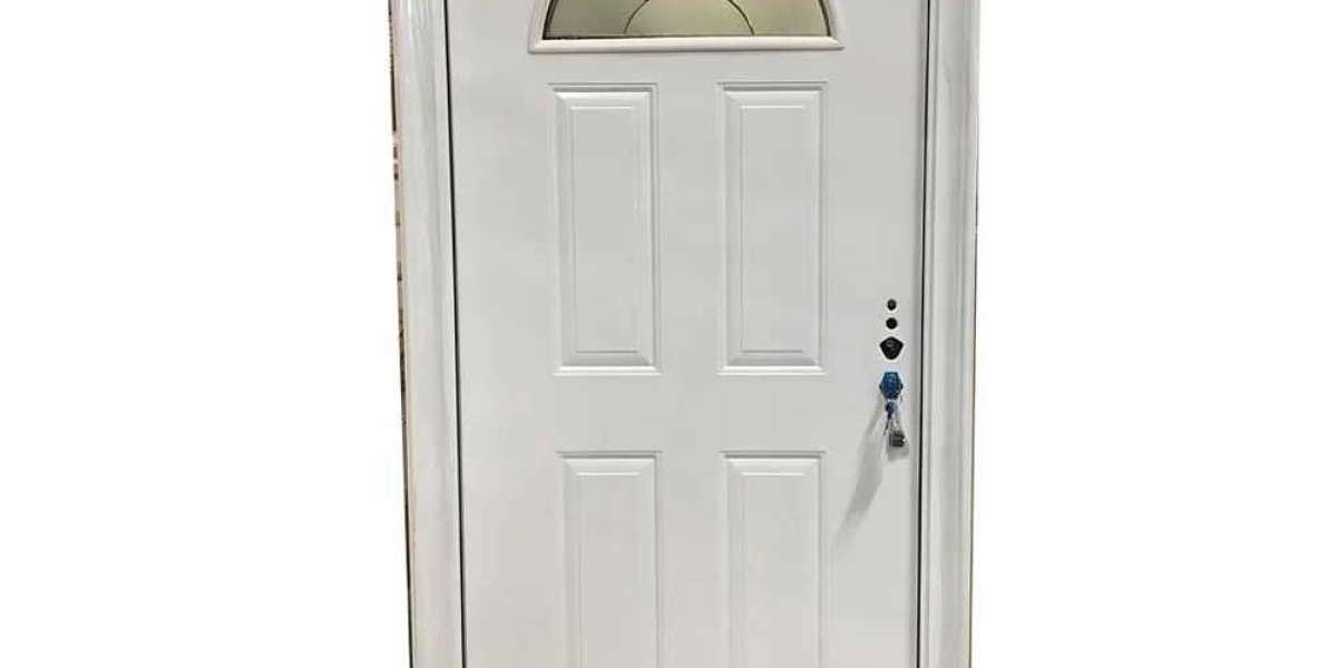 Manufacturing process of white security steel entry door with glass